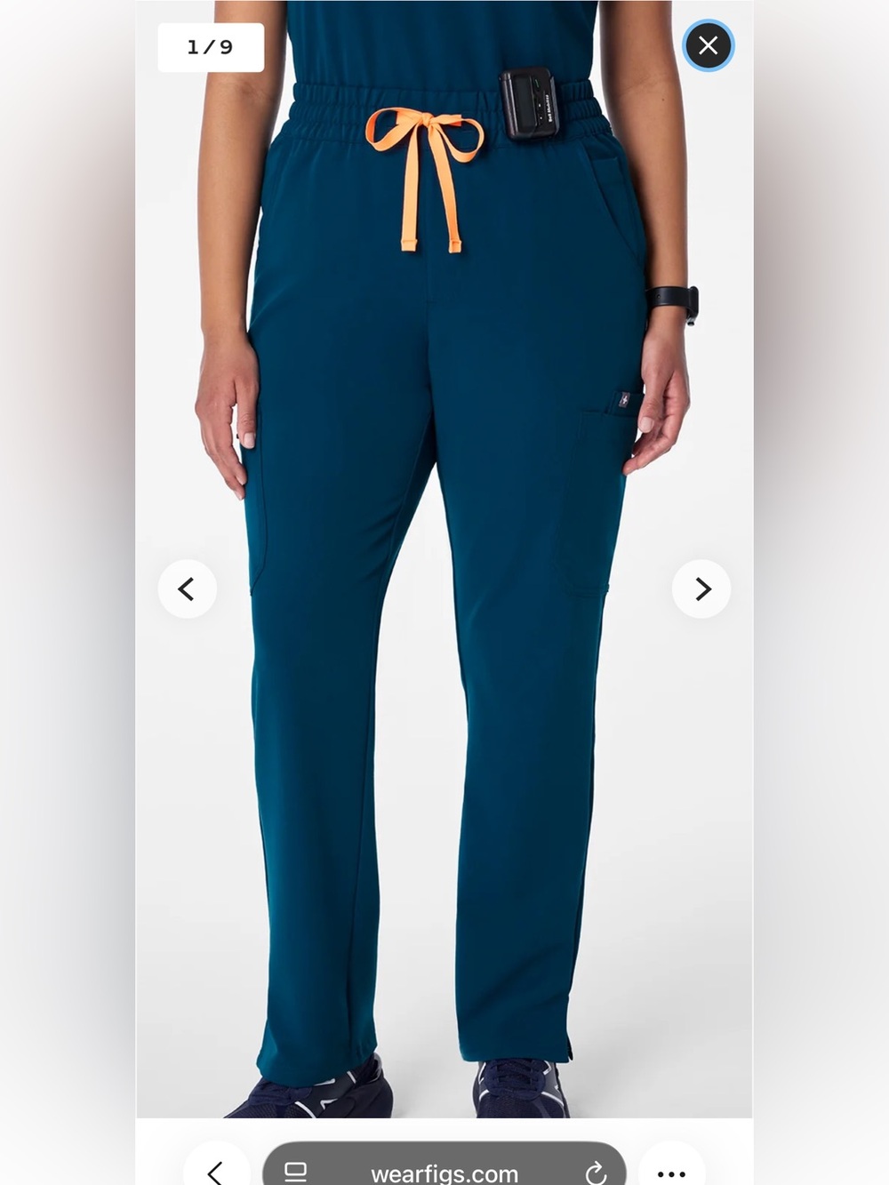 FIGS DEEP REEF Teal Drawstring Utility Scrub Pants with Orange Tie